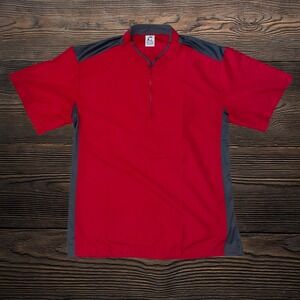 Epic Sports Mens Batting Jacket Red Gray Large Short Sleeve Pullover Quarter Zip